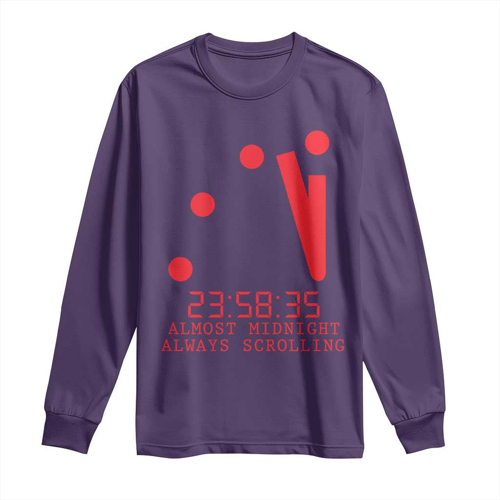 Doomsday Clock Armageddon Long Sleeve Shirt Almost Midnight Always Scrolling TS14 Purple Print Your Wear