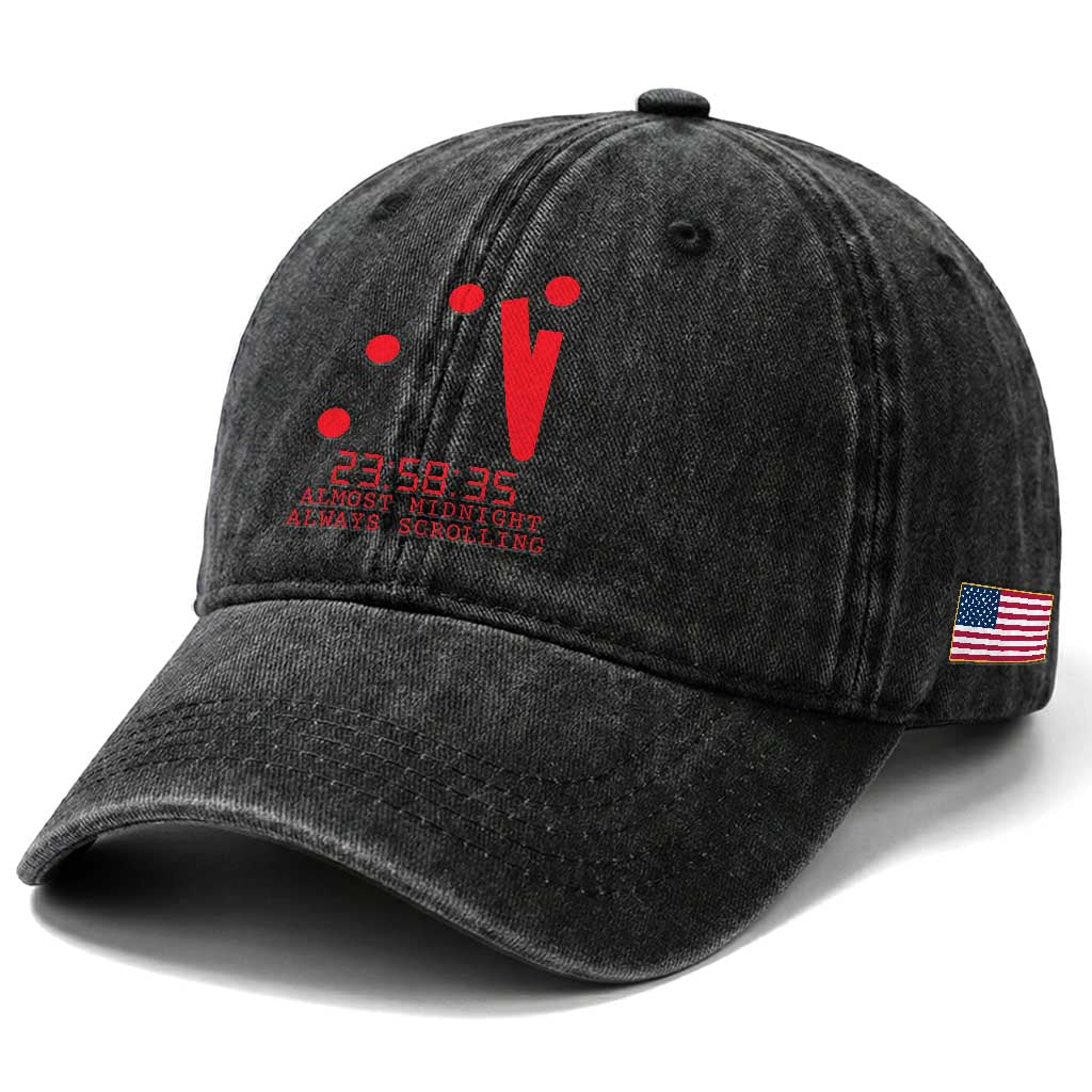 Doomsday Clock Armageddon Washed Cotton Baseball Cap Almost Midnight Always Scrolling TS14 Print Your Wear