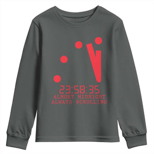 Doomsday Clock Armageddon Youth Sweatshirt Almost Midnight Always Scrolling TS14 Dark Heather Print Your Wear