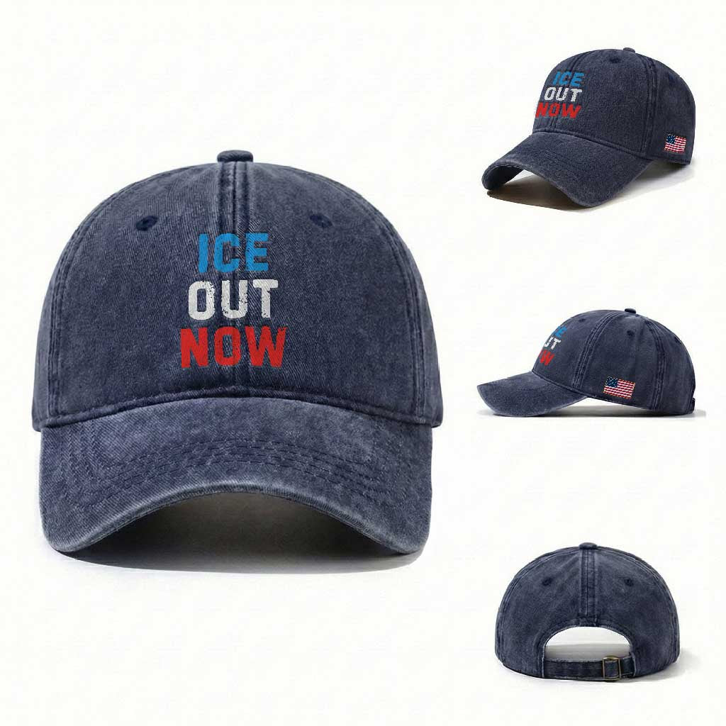 Ice Out Washed Cotton Baseball Cap Minneapolis Resist ICE Immigration Rights Protest TS14 Washed Cap Universal Fit Navy Print Your Wear