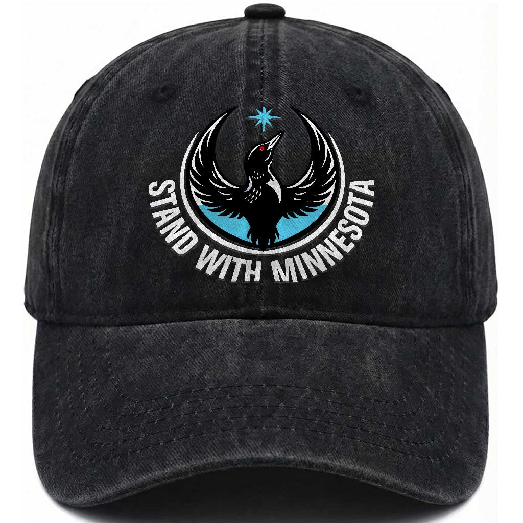 Minnesota Strong Washed Cotton Baseball Cap - Stand With Minnesota - Anti ICE Immigration Rights Protest TS14 Washed Cap Universal Fit Black Print Your Wear