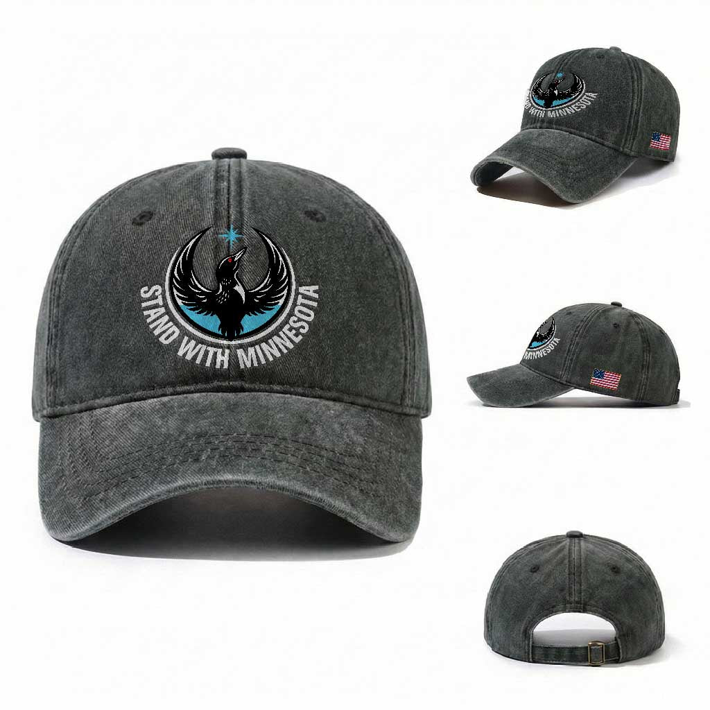 Minnesota Strong Washed Cotton Baseball Cap - Stand With Minnesota - Anti ICE Immigration Rights Protest TS14 Washed Cap Universal Fit Dark Green Print Your Wear