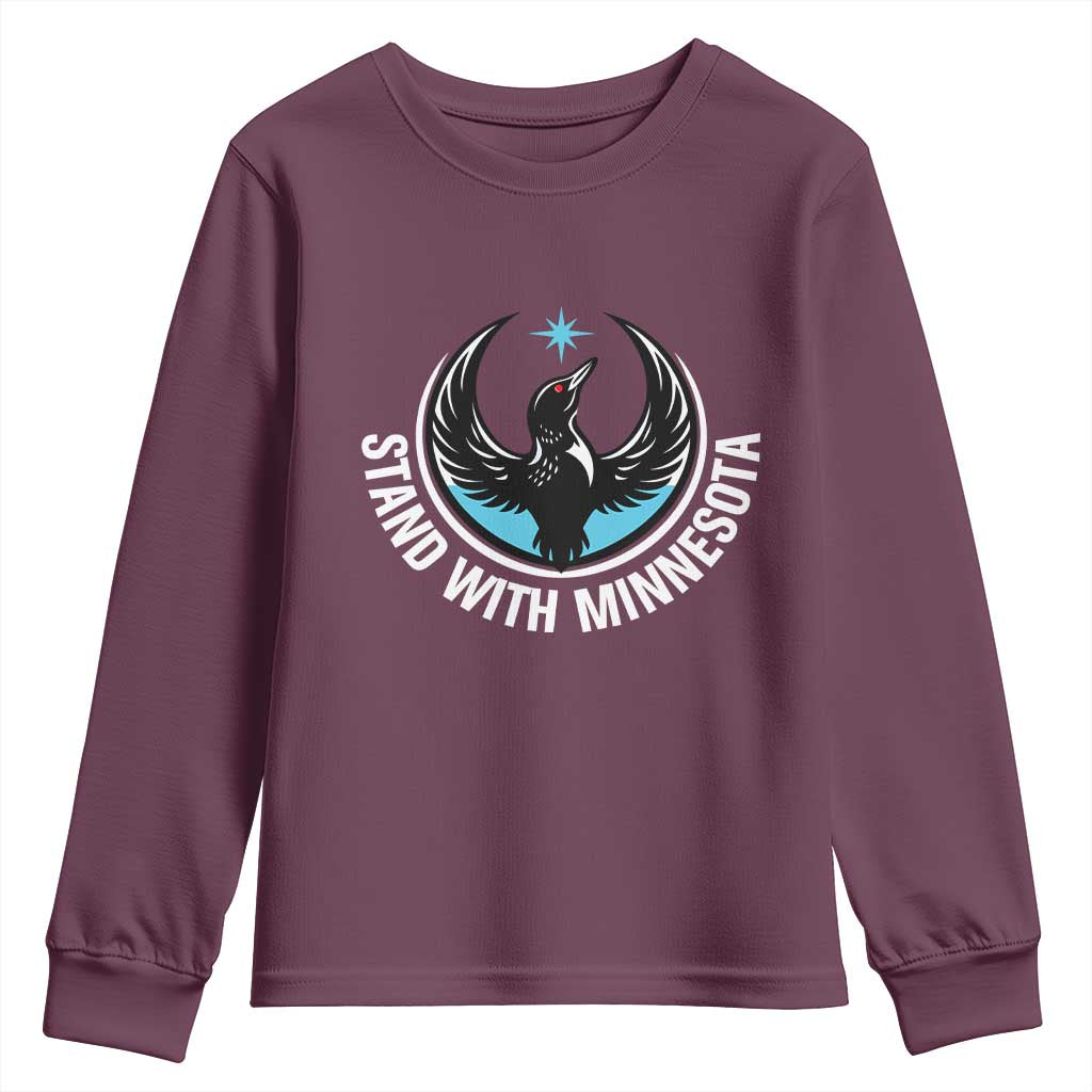 Minnesota Strong Youth Sweatshirt Stand With Minnesota Anti ICE Immigration Rights Protest TS14 Maroon Print Your Wear