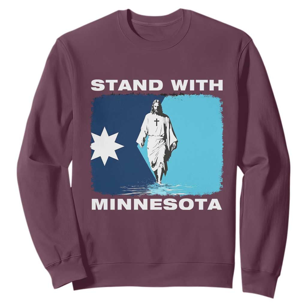Stand with Minnesota Sweatshirt Christian Jesus Minnesota Strong Subtle Anti ICE TS14 Maroon Print Your Wear