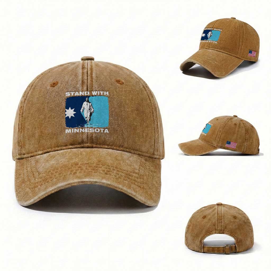 Stand with Minnesota Washed Cotton Baseball Cap Christian Jesus Minnesota Strong Subtle Anti ICE TS14 Washed Cap Universal Fit Yellow Ochre Print Your Wear