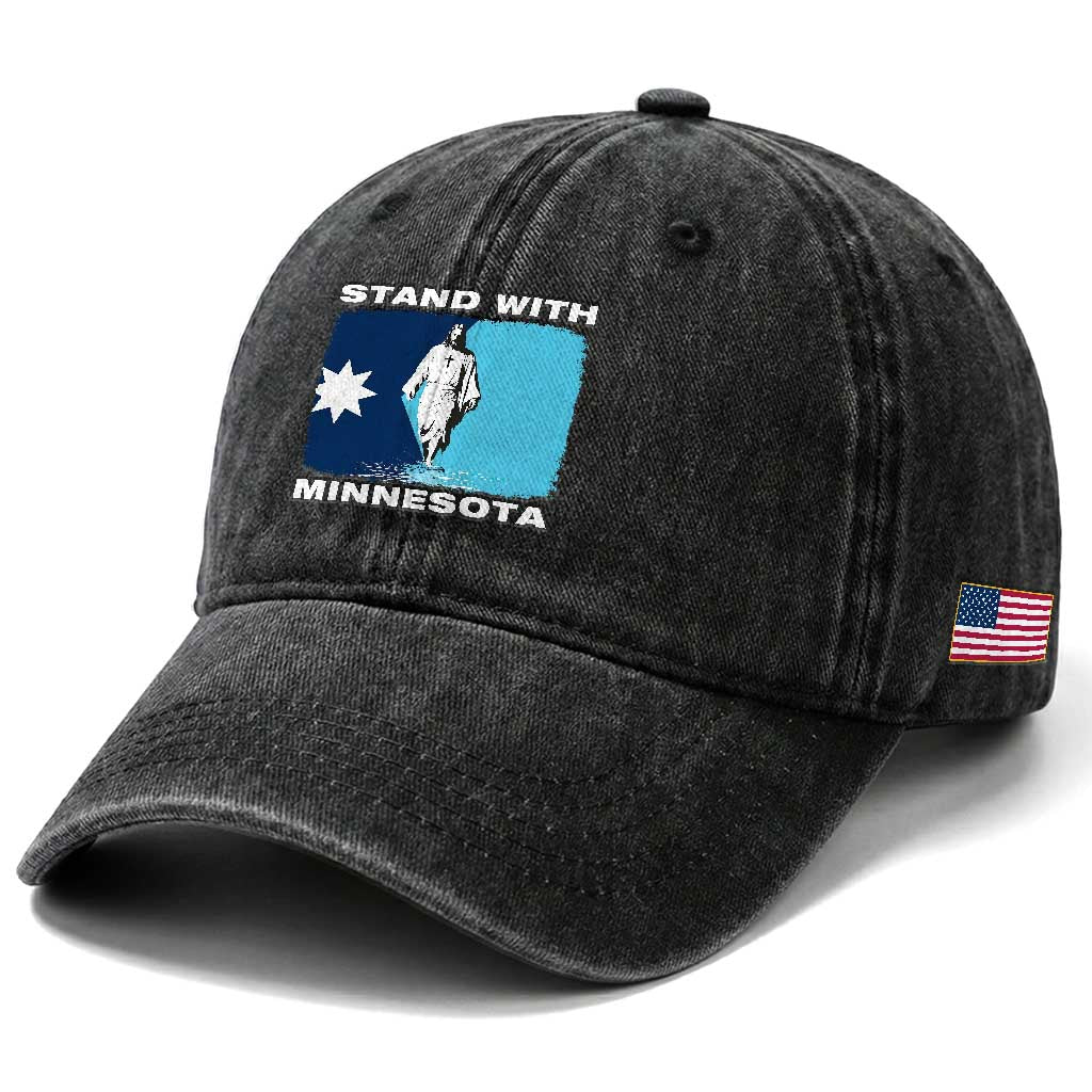 Stand with Minnesota Washed Cotton Baseball Cap Christian Jesus Minnesota Strong Subtle Anti ICE TS14 Print Your Wear