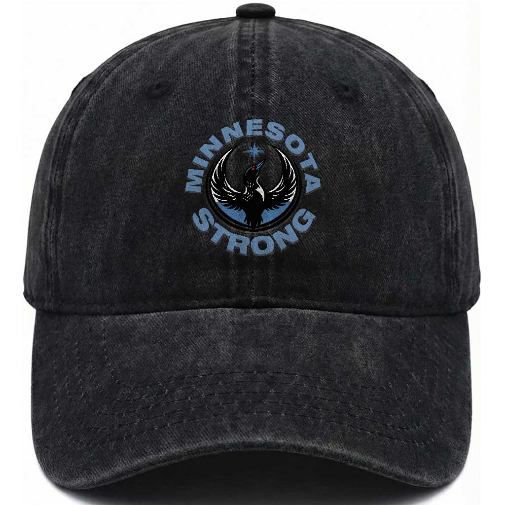 Minnesota Strong Washed Cotton Baseball Cap MN State Bird Loon Resistance Political Protest TS14 Washed Cap Universal Fit Black Print Your Wear