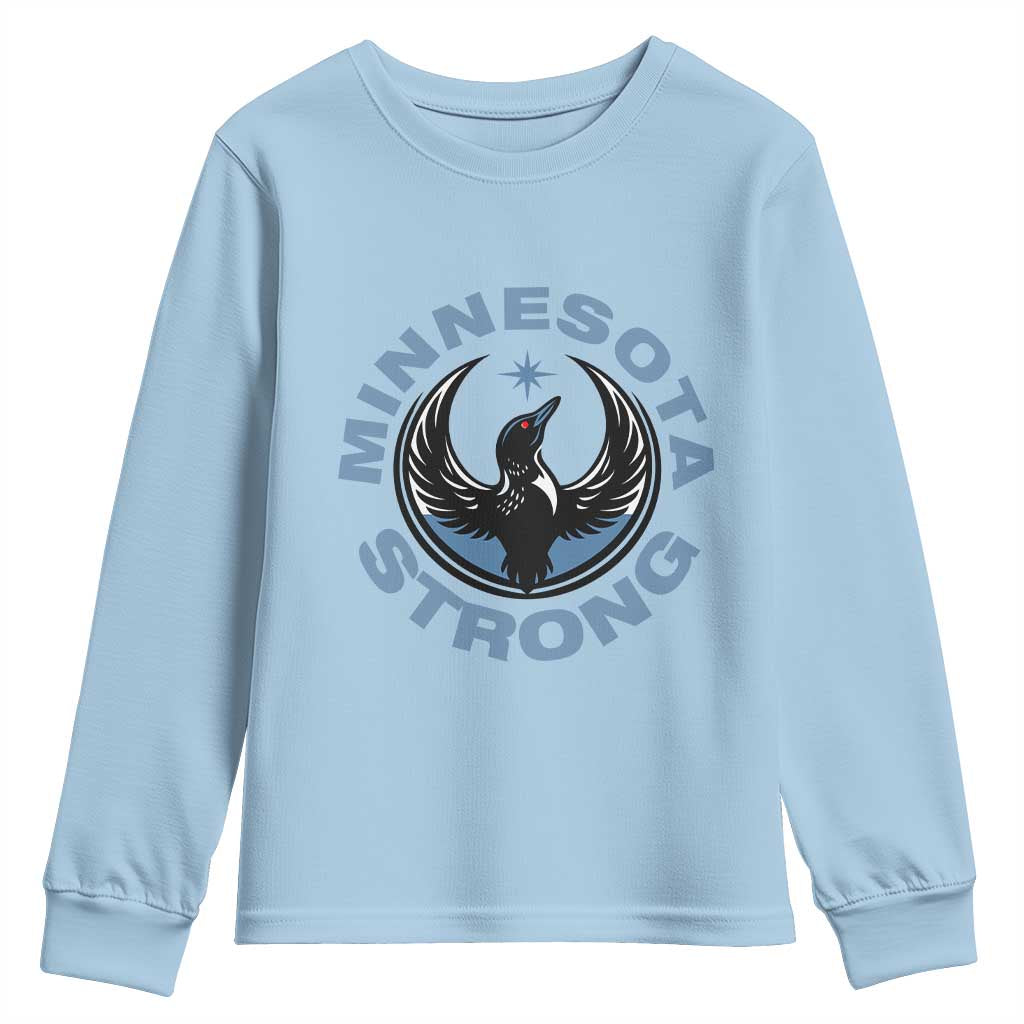 Minnesota Strong Youth Sweatshirt MN State Bird Loon Resistance Political Protest TS14 Light Blue Print Your Wear
