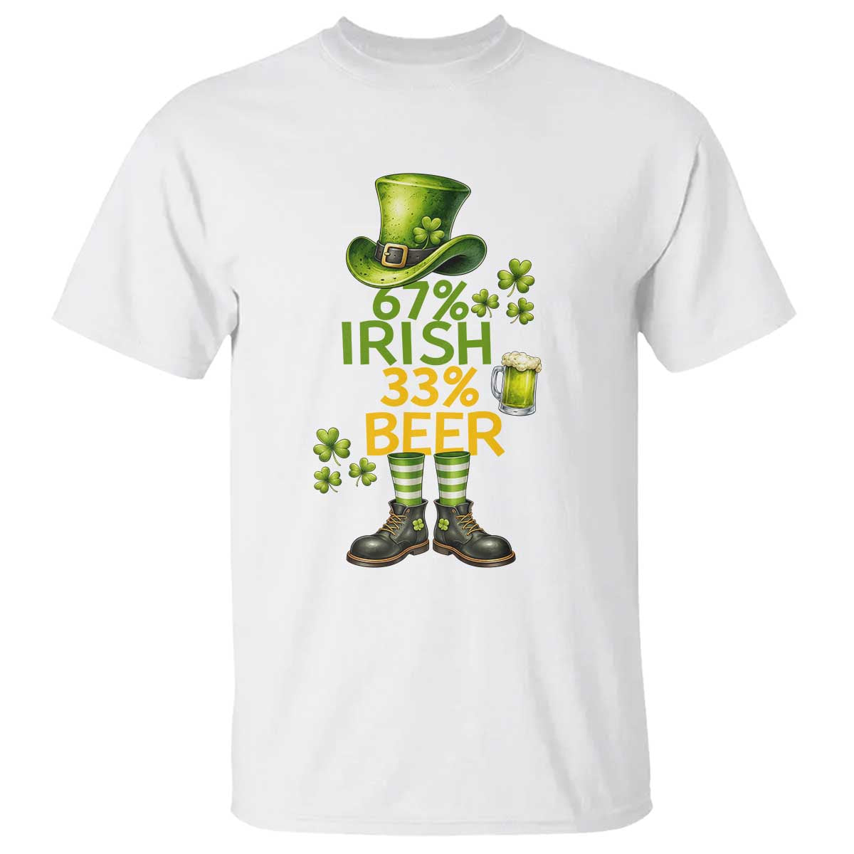 67 Irish 33 Beer T Shirt Funny Six Seven Leprechaun Drinking Beer Lover TS14 White Print Your Wear