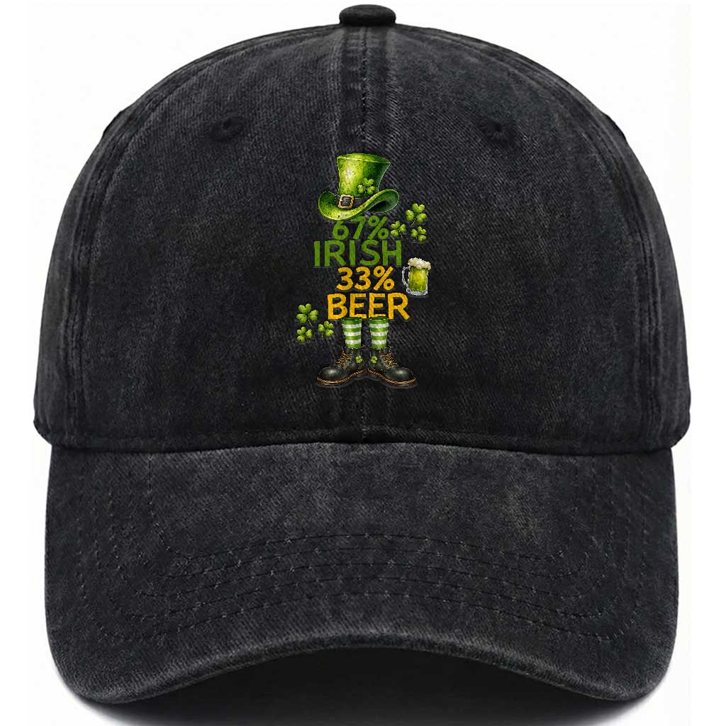 67 Irish 33 Beer Washed Cotton Baseball Cap Funny Six Seven Leprechaun Drinking Beer Lover TS14 Washed Cap Universal Fit Black Print Your Wear