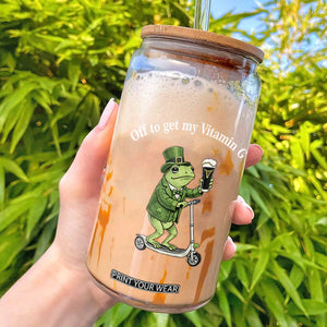 Funny Frog St Patricks Day Meme Glass Can Vitamin G Irish Beer TS14 Black Print Your Wear