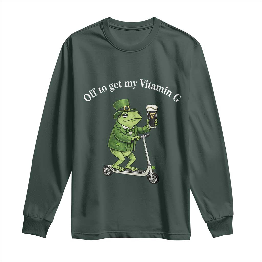 Funny Frog St Patricks Day Meme Long Sleeve Shirt Vitamin G Irish Beer TS14 Dark Forest Green Print Your Wear
