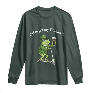 Funny Frog St Patricks Day Meme Long Sleeve Shirt Vitamin G Irish Beer TS14 Dark Forest Green Print Your Wear