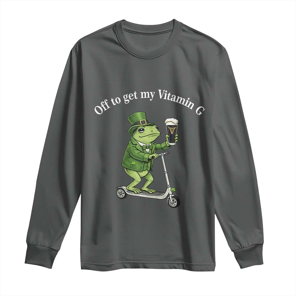 Funny Frog St Patricks Day Meme Long Sleeve Shirt Vitamin G Irish Beer TS14 Dark Heather Print Your Wear