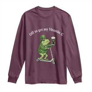 Funny Frog St Patricks Day Meme Long Sleeve Shirt Vitamin G Irish Beer TS14 Maroon Print Your Wear