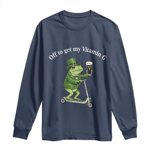 Funny Frog St Patricks Day Meme Long Sleeve Shirt Vitamin G Irish Beer TS14 Navy Print Your Wear