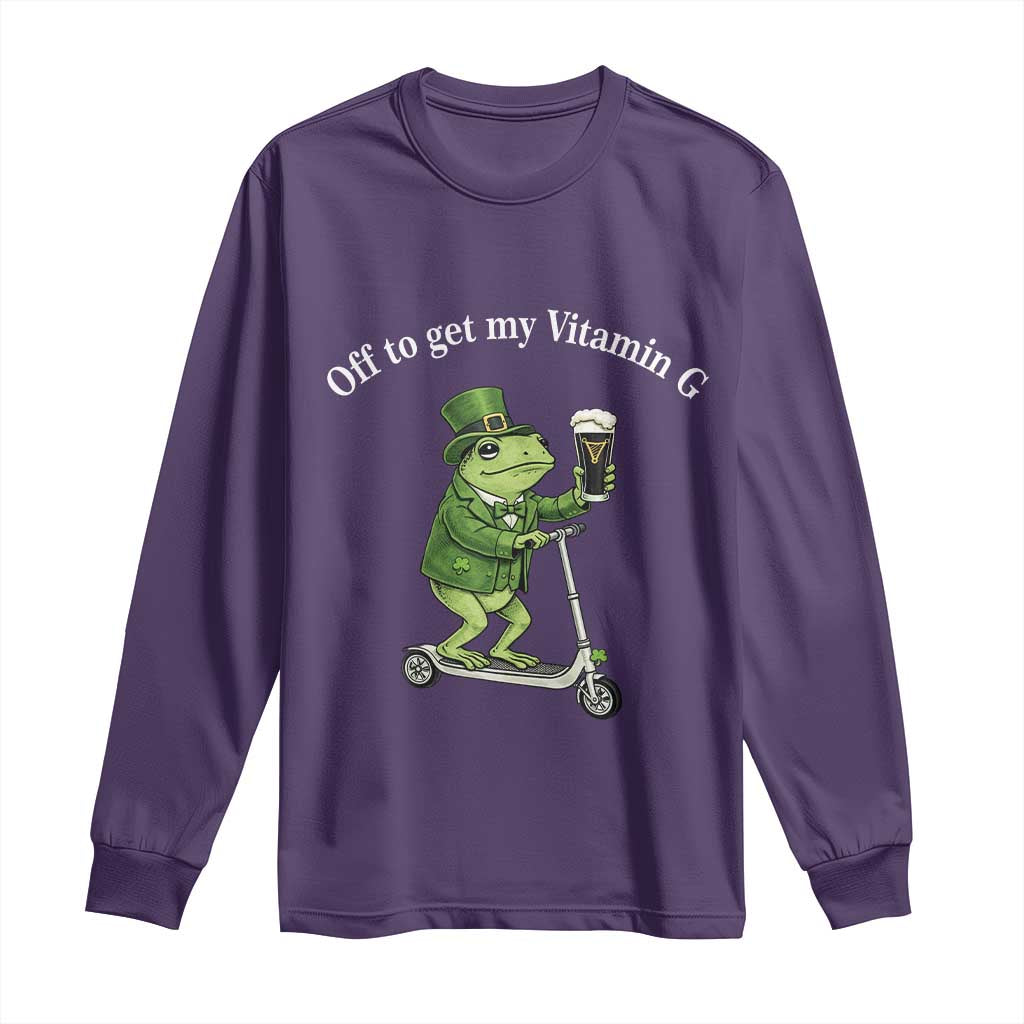 Funny Frog St Patricks Day Meme Long Sleeve Shirt Vitamin G Irish Beer TS14 Purple Print Your Wear