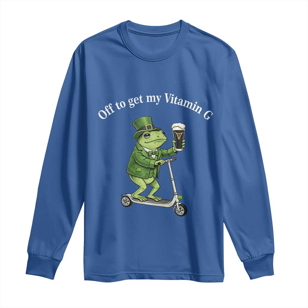 Funny Frog St Patricks Day Meme Long Sleeve Shirt Vitamin G Irish Beer TS14 Royal Blue Print Your Wear