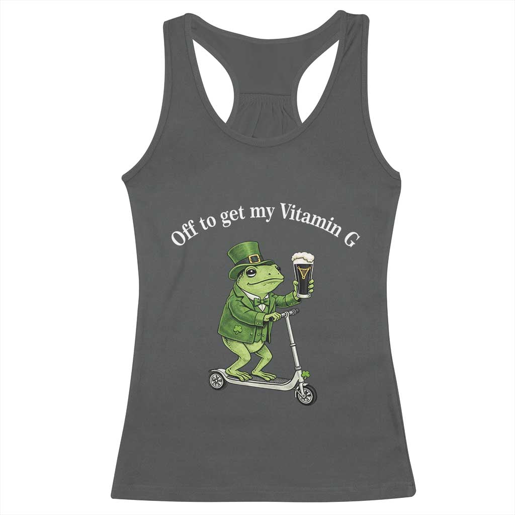 Funny Frog St Patricks Day Meme Racerback Tank Top Vitamin G Irish Beer TS14 Dark Heather Print Your Wear