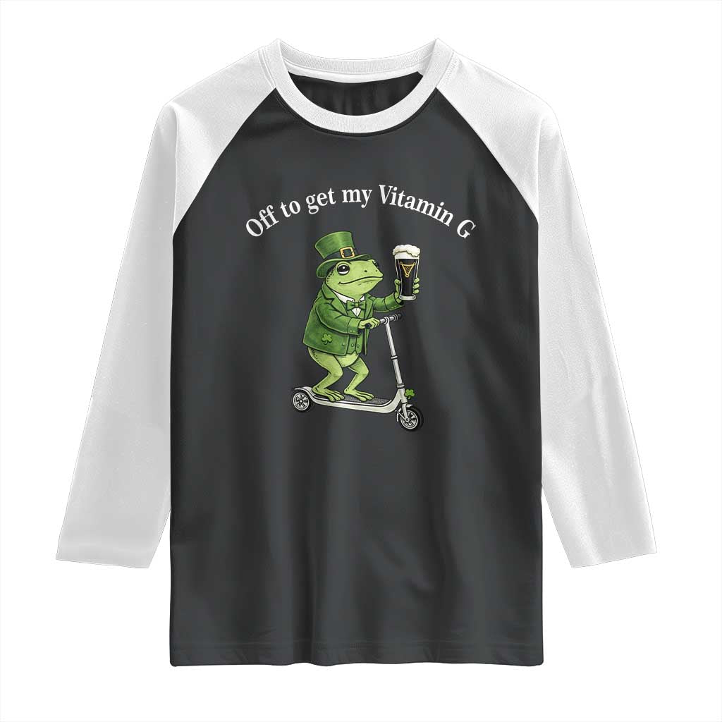 Funny Frog St Patricks Day Meme Raglan Shirt Vitamin G Irish Beer TS14 Black White Print Your Wear