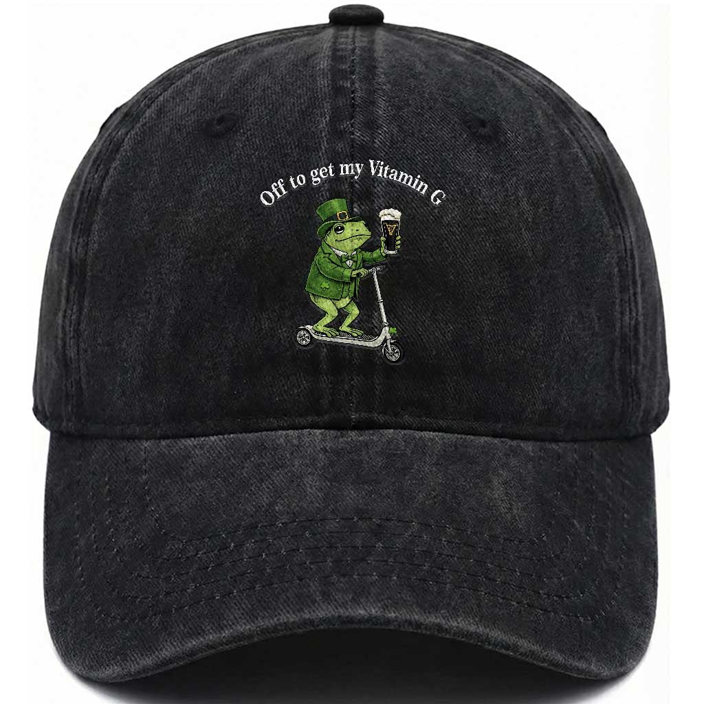Funny Frog St Patricks Day Meme Washed Cotton Baseball Cap Vitamin G Irish Beer TS14 Washed Cap Universal Fit Black Print Your Wear