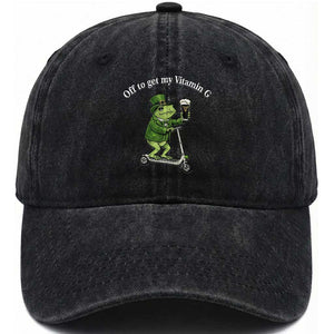 Funny Frog St Patricks Day Meme Washed Cotton Baseball Cap Vitamin G Irish Beer TS14 Washed Cap Universal Fit Black Print Your Wear