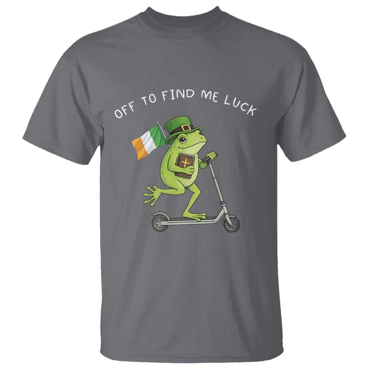 Funny Frog Christian St Patricks Day T Shirt Off To Find Me Lucky TS14 Charcoal Print Your Wear