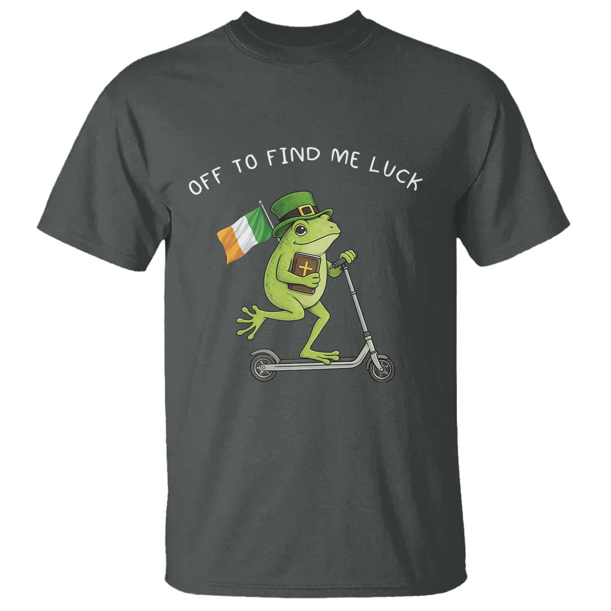Funny Frog Christian St Patricks Day T Shirt Off To Find Me Lucky TS14 Dark Heather Print Your Wear