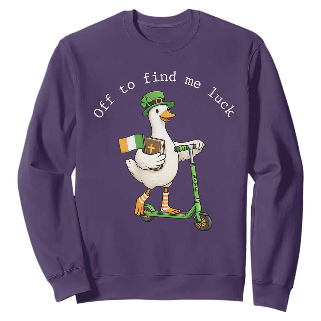 Funny Goose Christian St Patricks Day Sweatshirt Off To Find Me Lucky TS14 Purple Print Your Wear