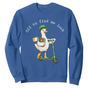 Funny Goose Christian St Patricks Day Sweatshirt Off To Find Me Lucky TS14 Royal Blue Print Your Wear