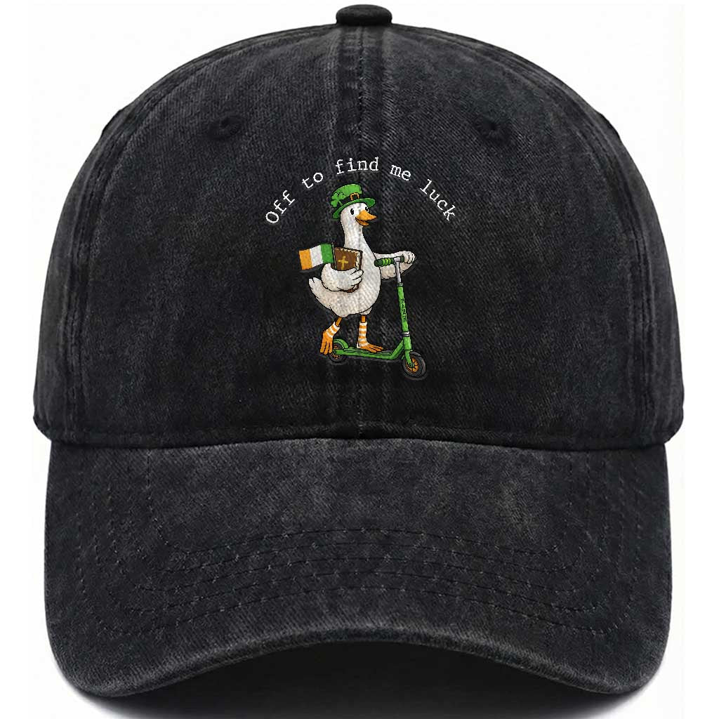 Funny Goose Christian St Patricks Day Washed Cotton Baseball Cap Off To Find Me Lucky TS14 Washed Cap Universal Fit Black Print Your Wear