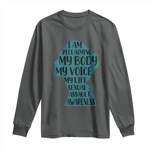 Sexual Assault Awareness Long Sleeve Shirt Women Support Survivors TS14 Dark Heather Print Your Wear