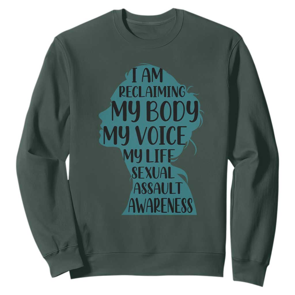 Sexual Assault Awareness Sweatshirt Women Support Survivors TS14 Dark Forest Green Print Your Wear