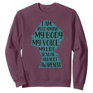 Sexual Assault Awareness Sweatshirt Women Support Survivors TS14 Maroon Print Your Wear