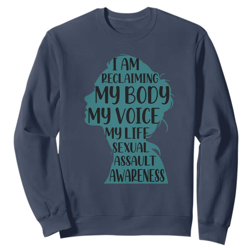 Sexual Assault Awareness Sweatshirt Women Support Survivors TS14 Navy Print Your Wear