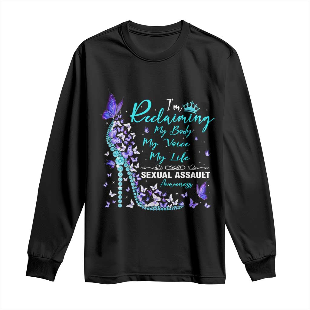 Sexual Assault Awareness Long Sleeve Shirt I Am Reclaiming My Body My Voice My Life TS14 Black Print Your Wear