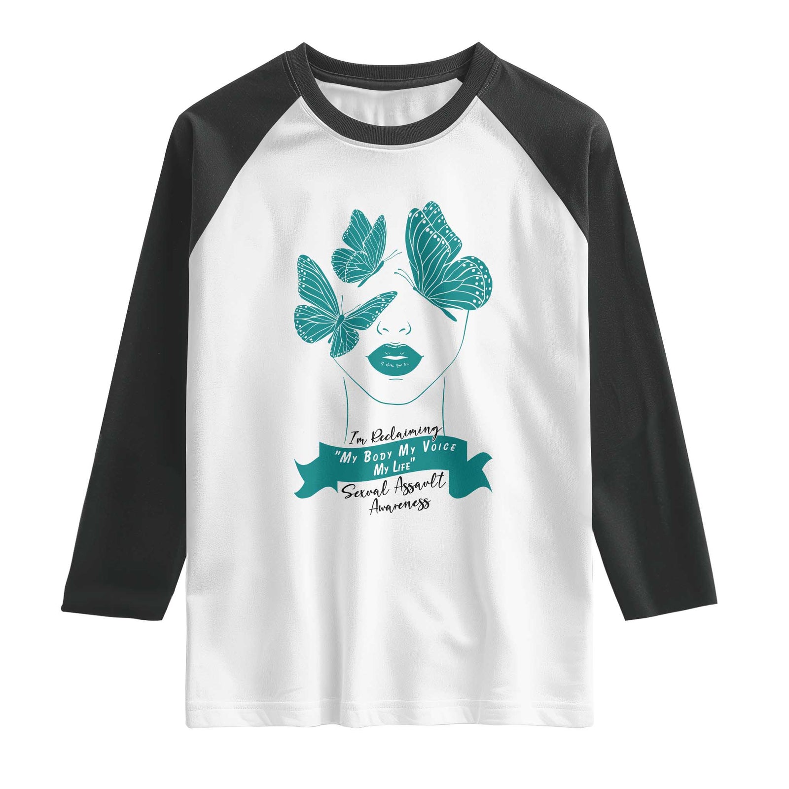 Sexual Assault Awareness Month Raglan Shirt I Am Reclaiming My Body My Voice My Life TS14 White Black Print Your Wear