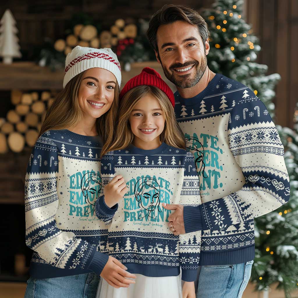 Sexual Assault Awareness Prevention Ugly Christmas Sweater Educate Empower Prevent Women's Right TS14 Beige Navy Print Your Wear