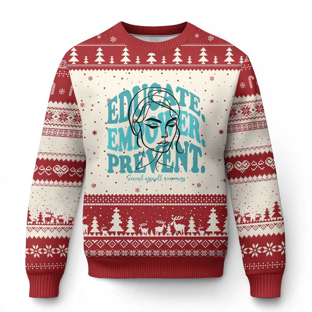 Sexual Assault Awareness Prevention Ugly Christmas Sweater Educate Empower Prevent Women's Right TS14 Beige Red Print Your Wear