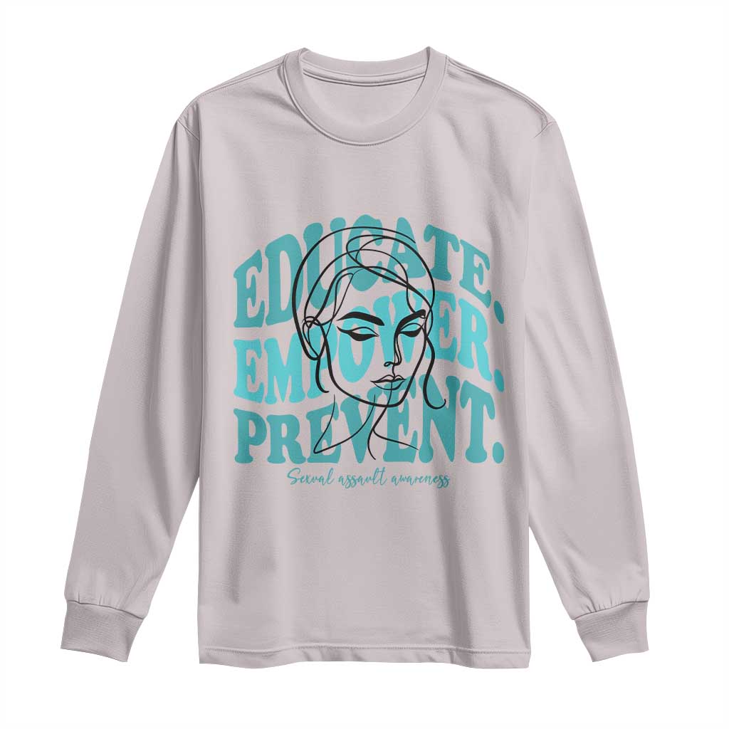 Sexual Assault Awareness Prevention Long Sleeve Shirt Educate Empower Prevent Women's Right TS14 Ice Gray Print Your Wear
