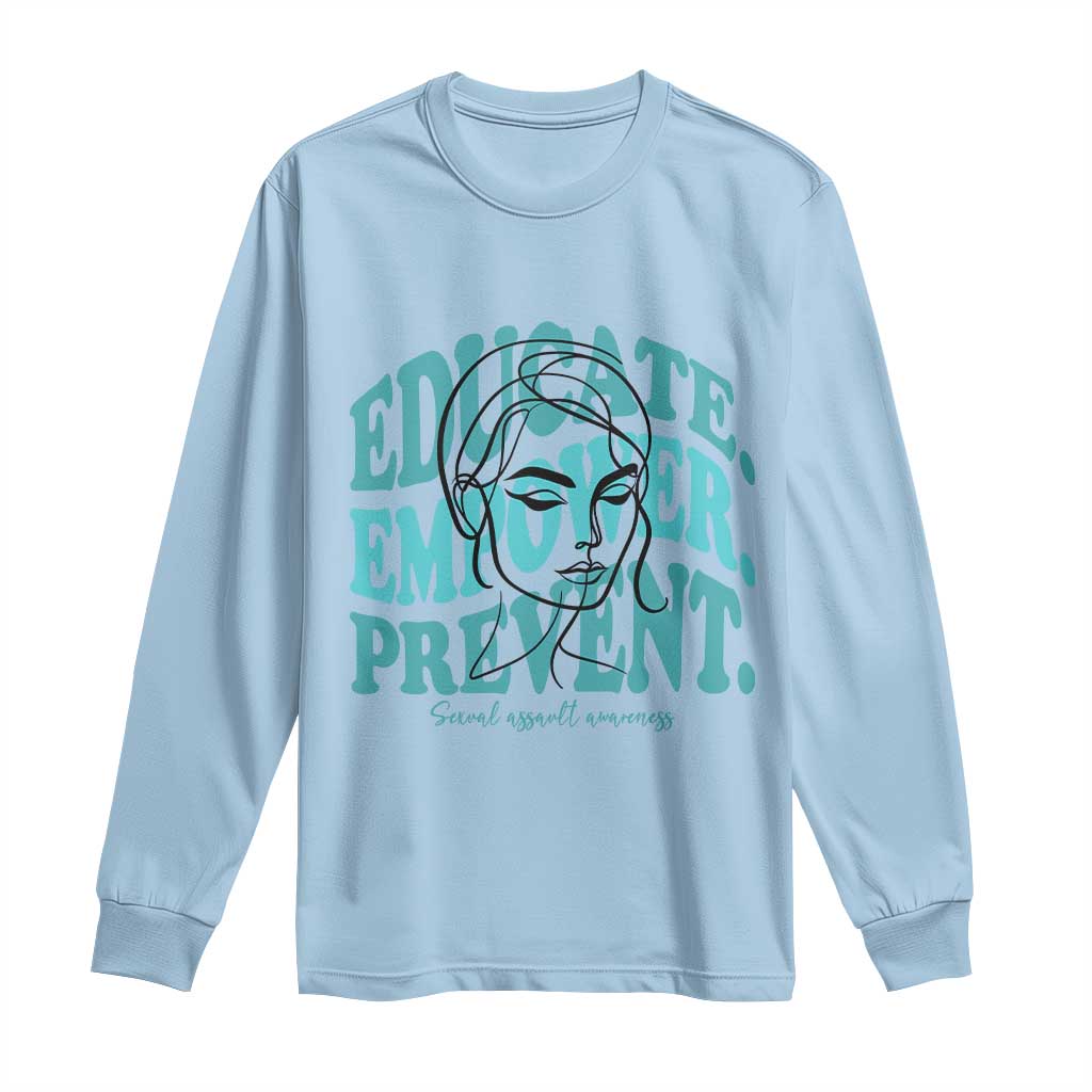 Sexual Assault Awareness Prevention Long Sleeve Shirt Educate Empower Prevent Women's Right TS14 Light Blue Print Your Wear
