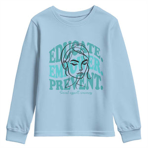 Sexual Assault Awareness Prevention Youth Sweatshirt Educate Empower Prevent Women's Right TS14 Light Blue Print Your Wear