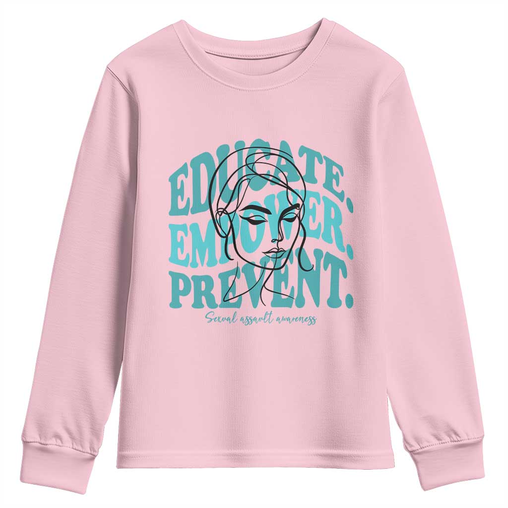 Sexual Assault Awareness Prevention Youth Sweatshirt Educate Empower Prevent Women's Right TS14 Light Pink Print Your Wear