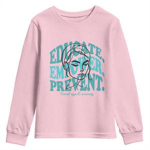 Sexual Assault Awareness Prevention Youth Sweatshirt Educate Empower Prevent Women's Right TS14 Light Pink Print Your Wear