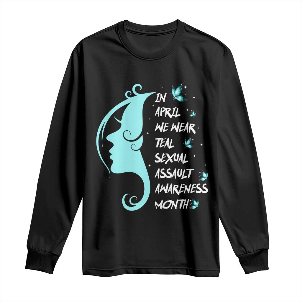Sexual Assault Awareness Month Long Sleeve Shirt In April We Wear Teal Ribbon TS14 Black Print Your Wear