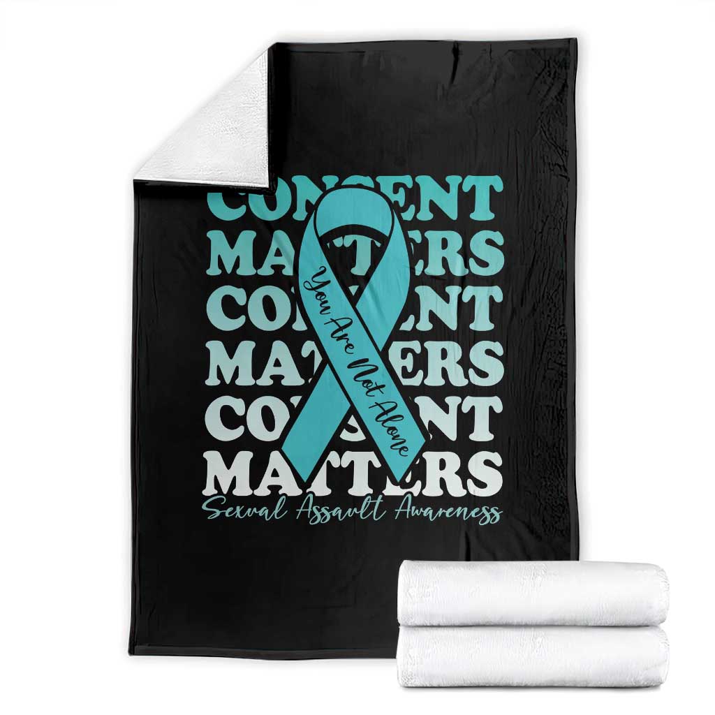 Sexual Assault Awareness Month Throw Blanket Teal Ribbon Consent Matters You Are Not Alone TS14 Black Print Your Wear