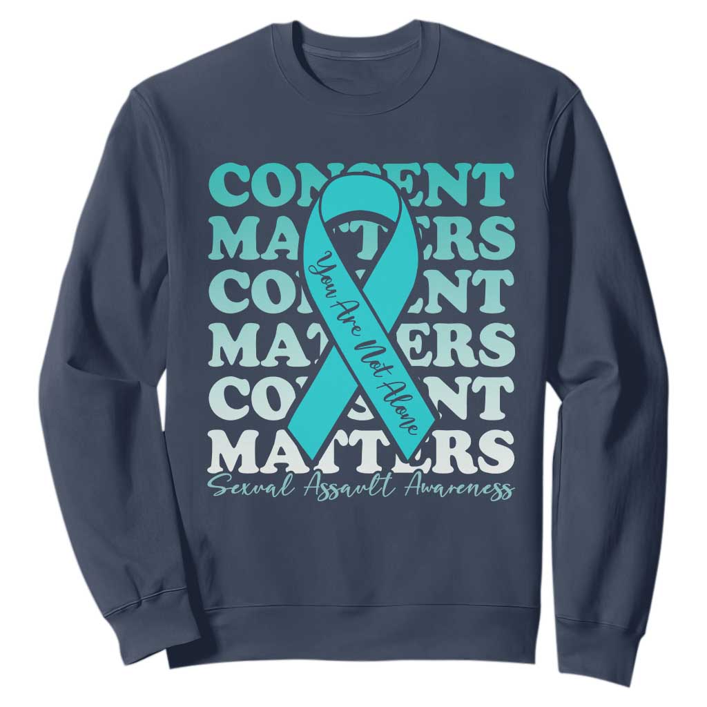 Sexual Assault Awareness Month Sweatshirt Teal Ribbon Consent Matters You Are Not Alone TS14 Navy Print Your Wear