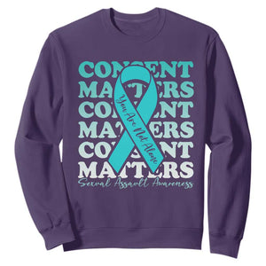 Sexual Assault Awareness Month Sweatshirt Teal Ribbon Consent Matters You Are Not Alone TS14 Purple Print Your Wear