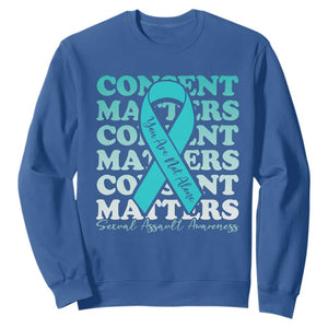 Sexual Assault Awareness Month Sweatshirt Teal Ribbon Consent Matters You Are Not Alone TS14 Royal Blue Print Your Wear