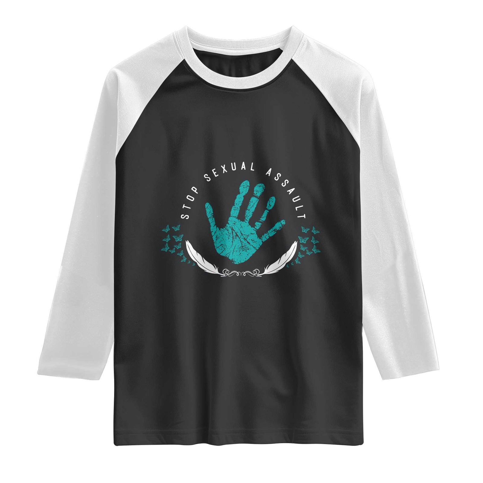 Stop Sexual Assault Awareness Survivor Raglan Shirt TS14 Black White Print Your Wear